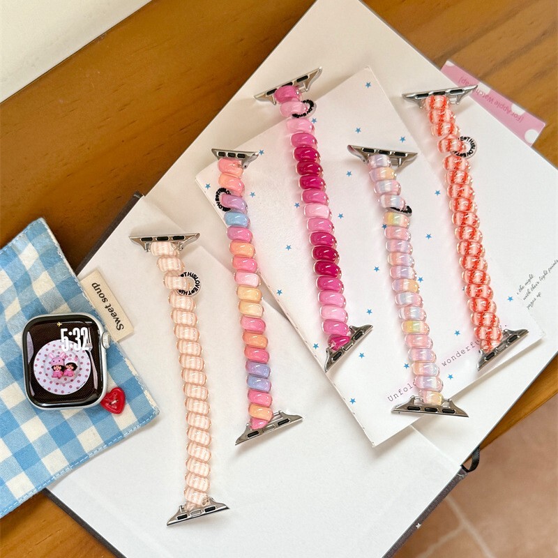 Colorful elastic telephone coil strap suitable for Apple S10 watch, S11 watch, 9 models, Apple Watch 8SE Colorful elastic telephone coil strap suitable for Apple S10 watch, S11 watch, 9 models, Apple Watch 8SE