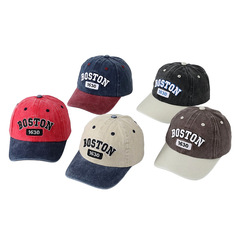 外貿兒童帽子BOSTON水洗刺繡鴨舌帽春秋男女童遮陽帽拼色棒球帽