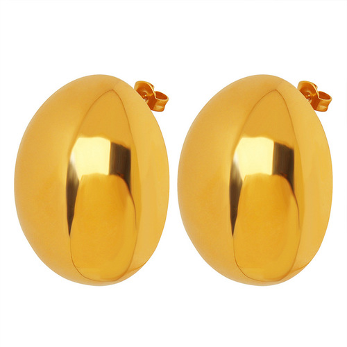 French minimalist geometric oval polished ellipse earrings exaggerated earring hooks titanium steel for women not fade