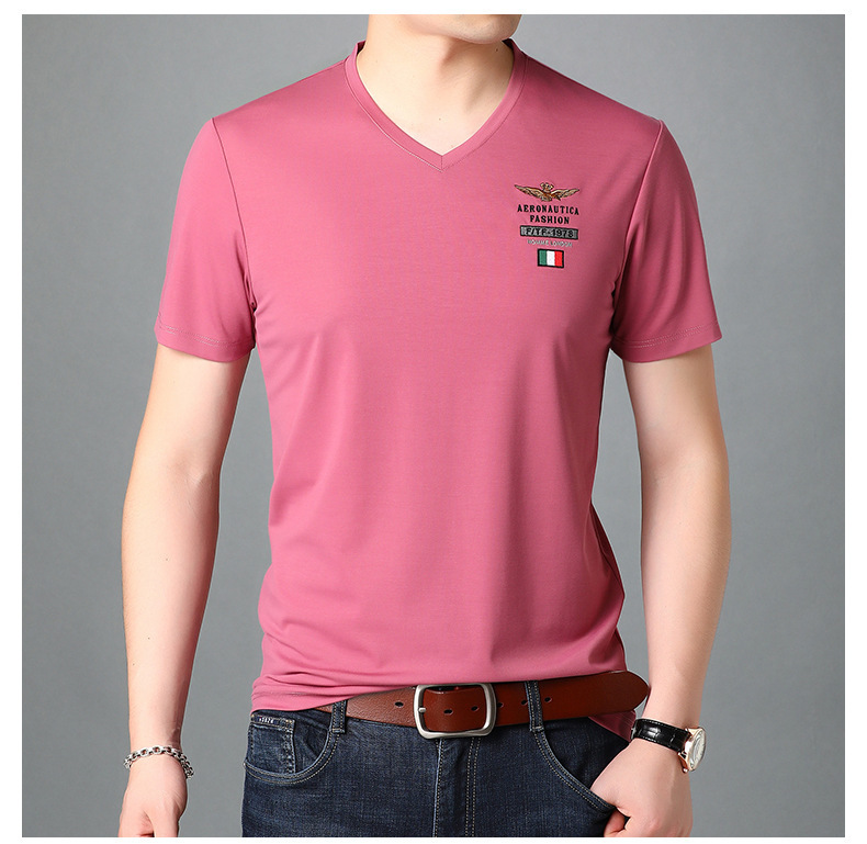 Einfarbiges, atmungsaktives Sweatshirt mit V-Ausschnitt für junge und mittelalte Männer, herzförmiger Ausschnitt, halbärmeliges, trendiges Oberteil aus Eisseide_voghion.com