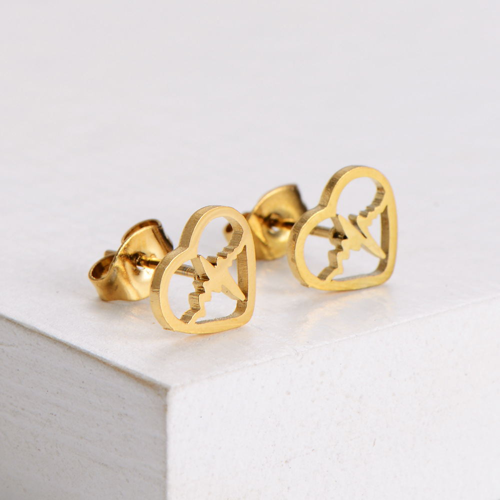 AML [Best-Selling Ornament] Titanium Steel Set Jewelry Heart-Shaped Pendant ECG Net Hongguo Domestic