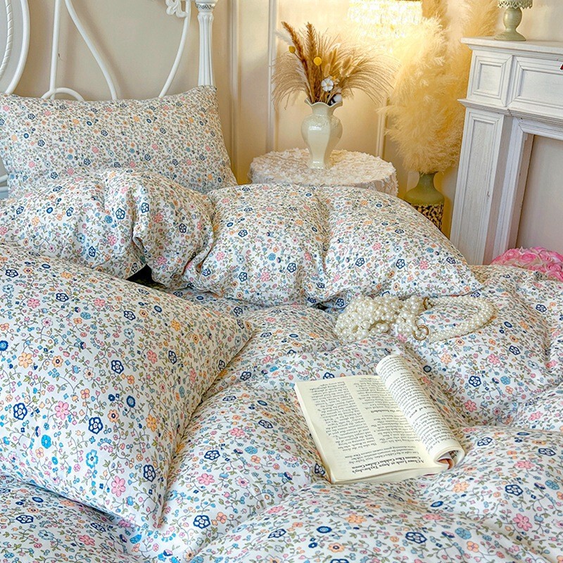 100% Cotton Type a Yarn-Dyed Double-Layer Yarn Maternal and Infant Grade Pure Cotton Gauze Bed Sheetss Small Floral Quilt Cover Bed Bed Sheets