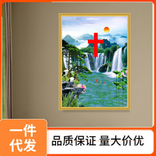 N1CG自粘十字架装饰画客厅入户门贴玄关贴画中堂壁画墙上挂画贴纸