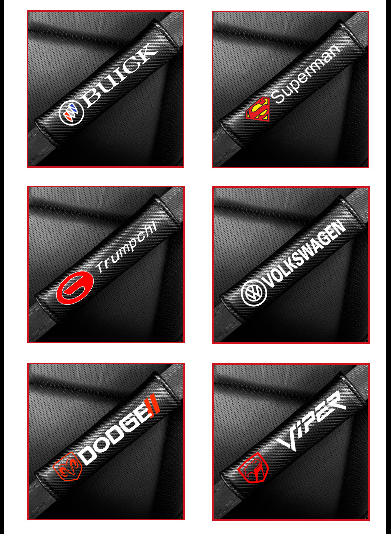 Car Carbon Fiber Pattern Seat Belt Shoulder Pad, Seat Belt Protector, Decorative Car Shoulder Pad with Car Logo Accessories