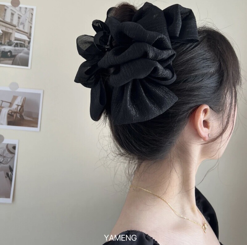 ヘアアクセサリー、妖精のような高級感、後頭部に大きなリボン、シアサッカー、女性用の大きなグリッパーシャーククリップヘッドドレス|undefined