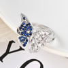 Fashionable blue zirconium, adjustable three dimensional ring with stone, micro incrustation, on index finger