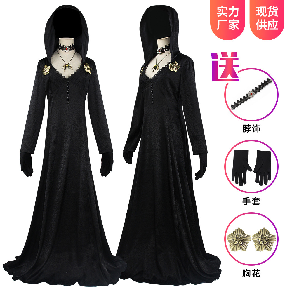 Biohazard 8 Village Moth Girl Black Long Dress Costume for Women