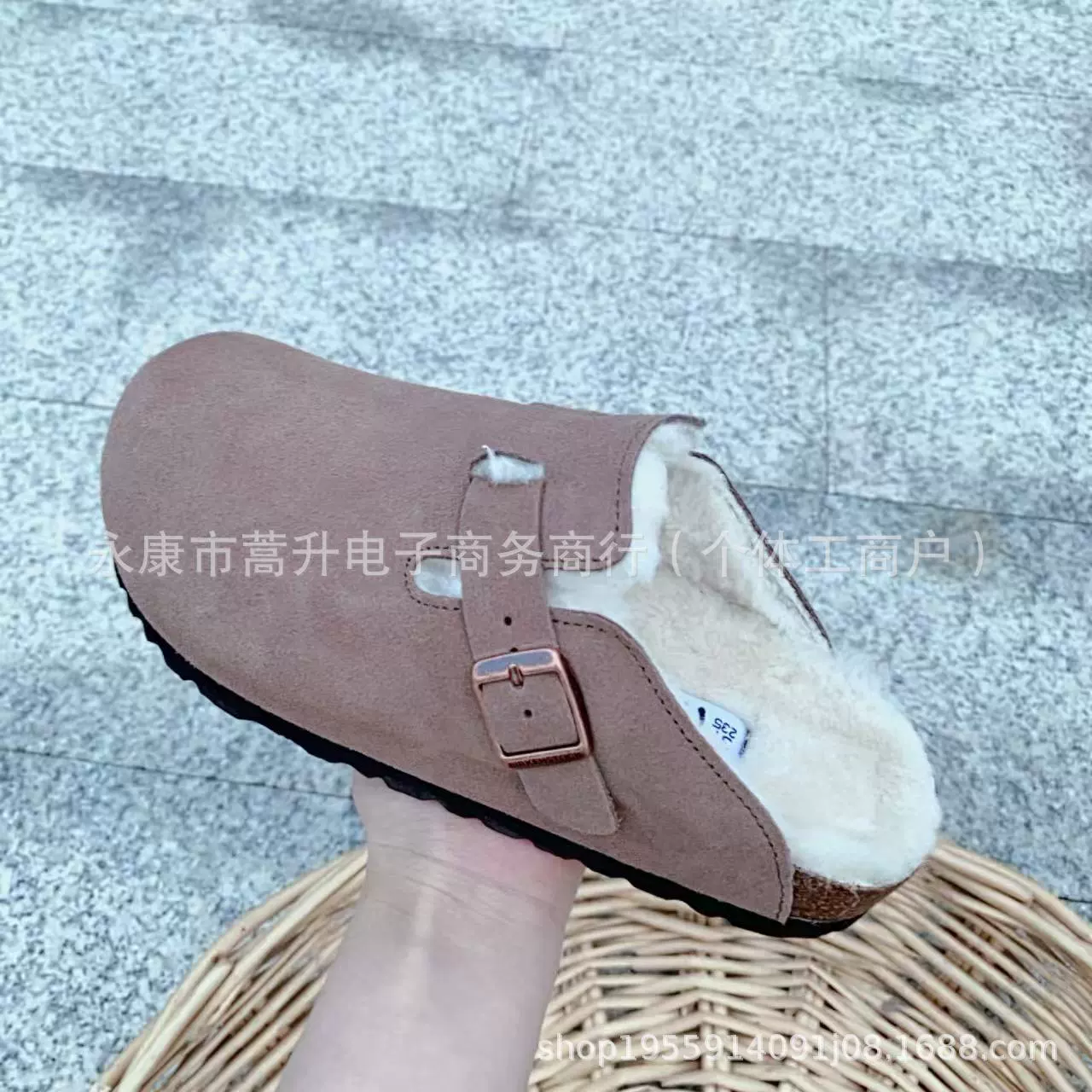 Босоножки Birkenstock плюс бархатная кожа 2025, ретро слипоны «ленивые» с толстой подошвой и закрытым носком, меховые тапочки для женщин как верхняя обувь