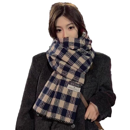 Retro Plaid Scarf 2024 New Women's Winter Thickened Korean Style Student Shawl Dual-Purpose Warm Scarf Green