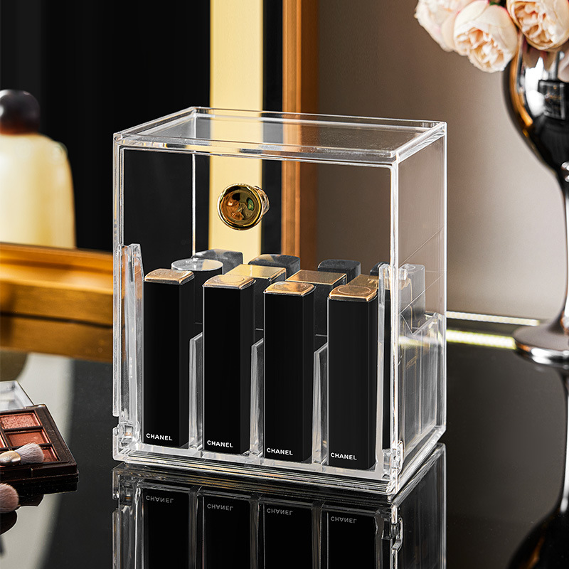 Organizador de escritorio para cosméticos estante para lápiz labial caja grande a prueba de polvo para brochas y maquillaje