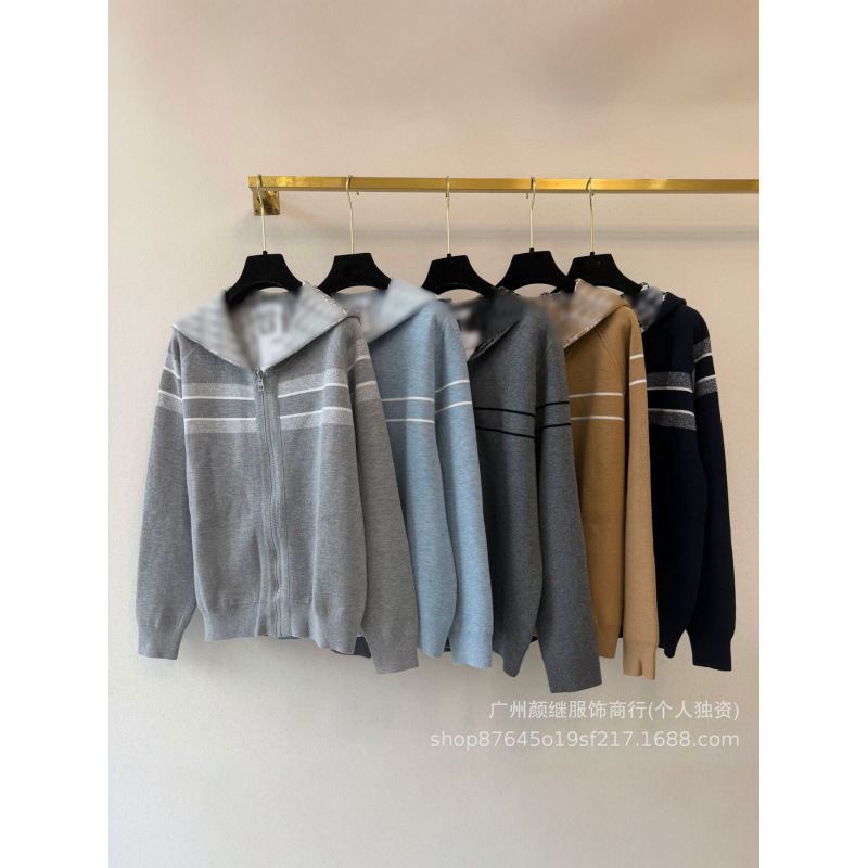 Shenzhen Nanyou~D brand top version autumn and winter hooded knitted cardigan women's zip-up sweater coat college style long-sleeved top