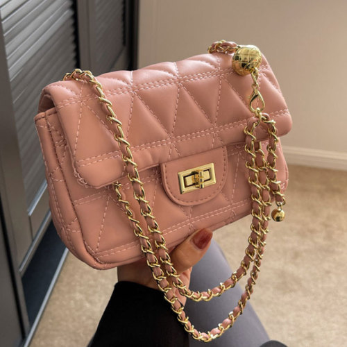 2024 New High-Quality Texture Diamond Chain Strap Women's Bag Simple Korean Style Single Shoulder Bag Fashion Trend Crossbody Small Square Bag