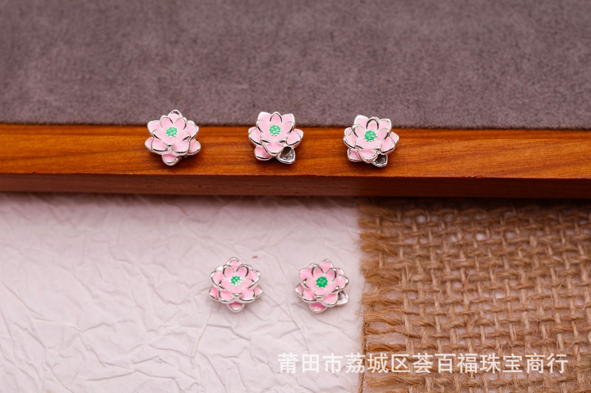 Colorful Lacquerware Pure Silver 999 Lotus Cross-Hole Bracelet Accessories DIY Handmade Materials Bracelet 3D Hard Silver Spacer Beads
