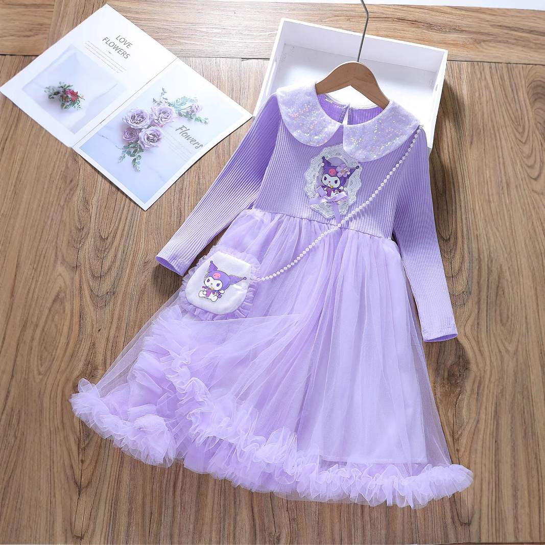 Girl's Little Girl's Princess Skirt Spring and Autumn 2024 New Children's Lace Girl Baby's Autumn dress
