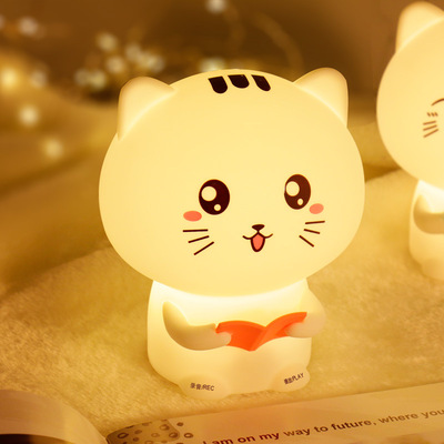 Kitty silica gel Bedside lamp Sound recording charge bedroom Table lamp lovely originality Soft light Eye protection Night light