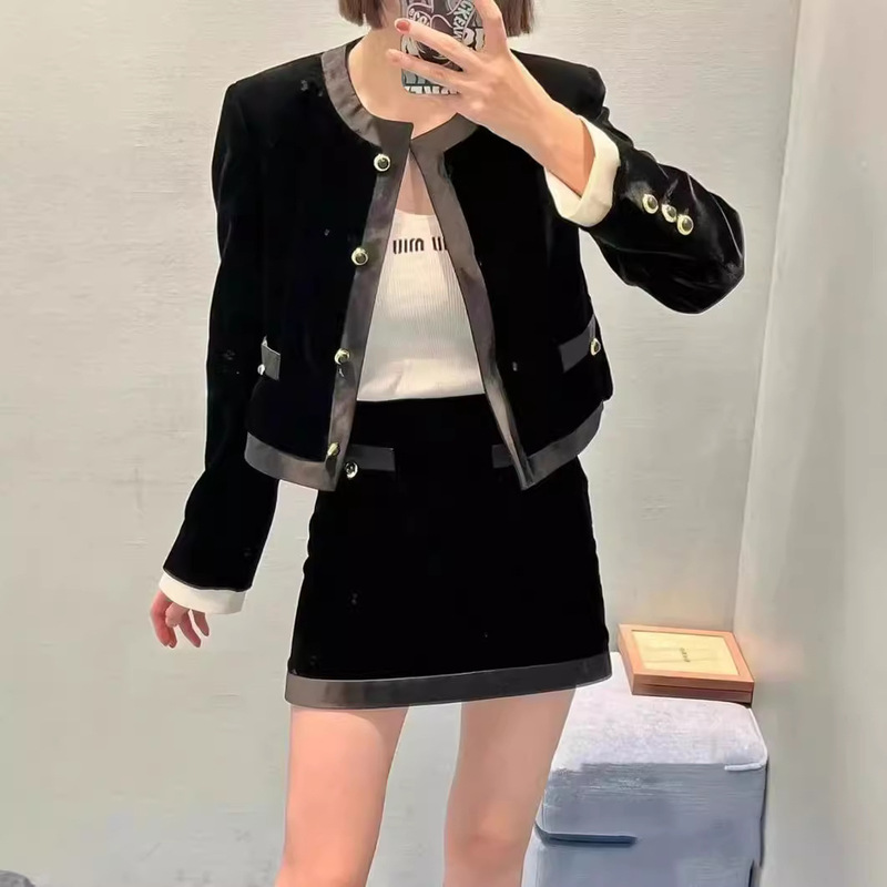 Star Airport Same Style Private Clothing Celebrity Elegant Suit Dress High Sense Velvet Short Jacket High Waist Overskirt Two-Piece Set