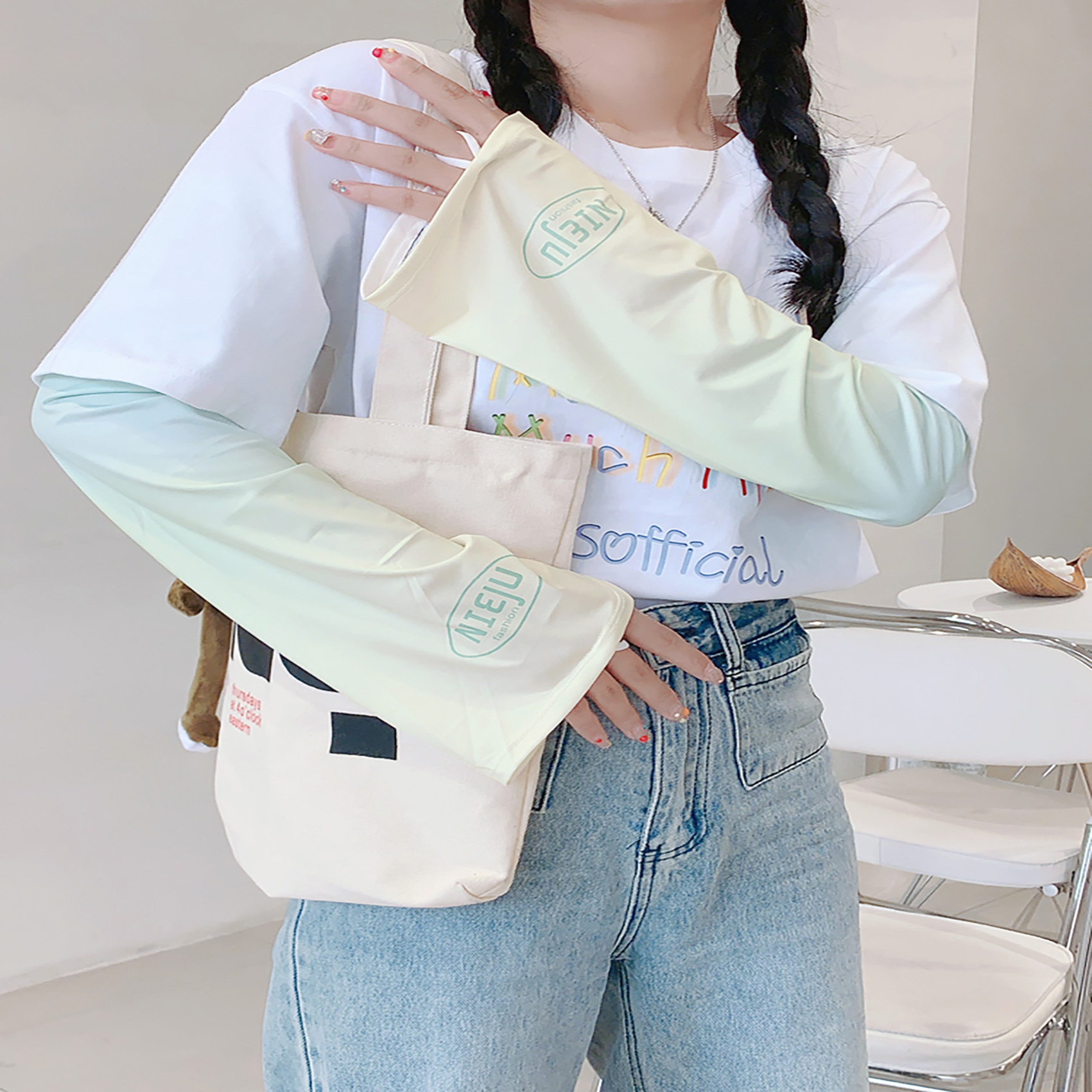 그라디언트 아이스 슬리브 선스크린 여성의 아이스 실크 여름 손 소매 방갑 운전 장갑 자외선 보호 얇은 느슨한 소매