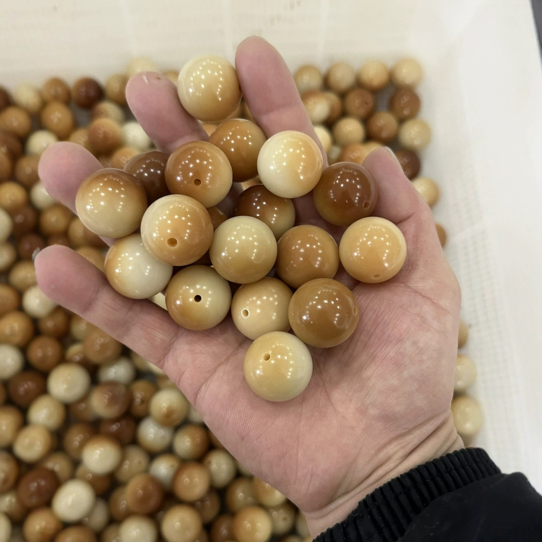 天然正品风化菩提根精工抛光溏心蛋圆珠文玩佛珠直播货源批发散珠