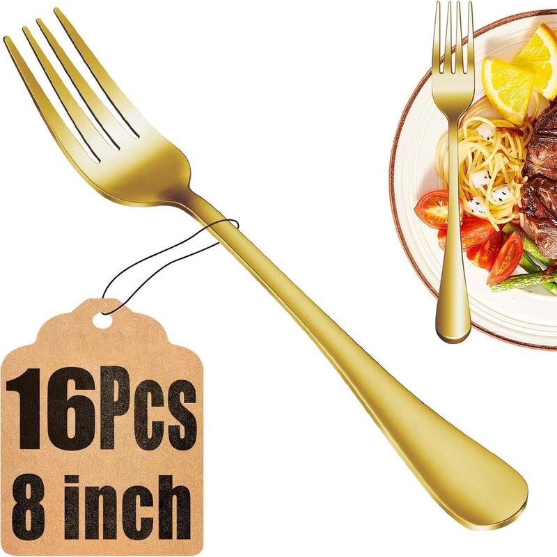 16 Pieces Gold Dinner Fork Set, Food Grade Stainless Steel Silverware Fork, Cutlery Fork