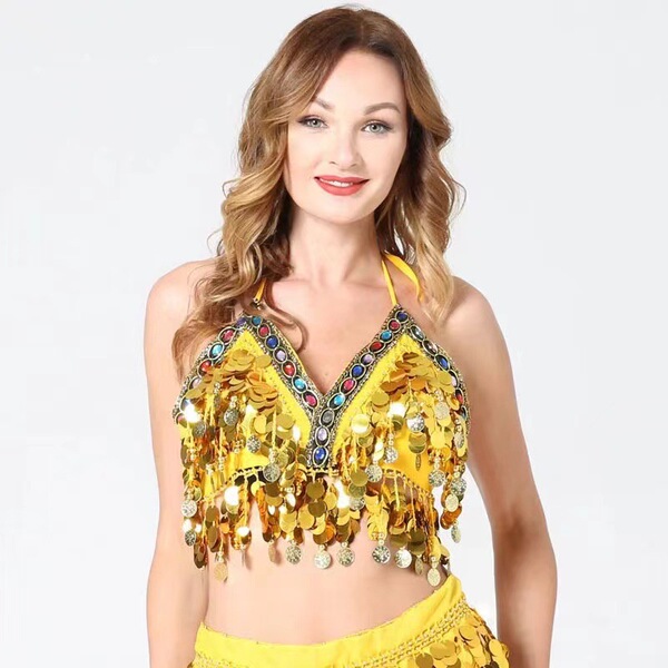 European and American sequin bra colorful chest-wrapped belly dance…