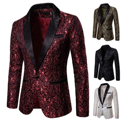 Eurasian menswear autumn/winter color large-body brocade fashionable design formal men's turnover collar suit XZ32