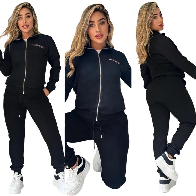 Autumn and Winter Fashion Casual Jacquard Long-Sleeved Long-Pants Zipper Sports Suit European and American Export Women's Clothing J5288