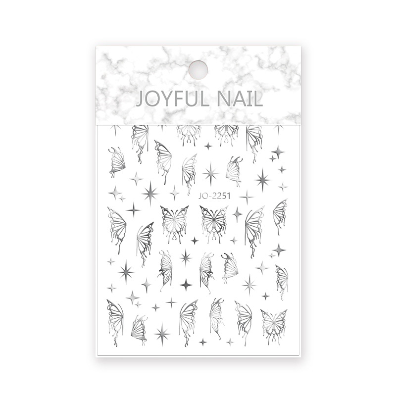 Nuevo hueco elegante mariposa uñas pegatinas tridimensional color mágico láser fresco oro y plata mariposa uñas pegatinas