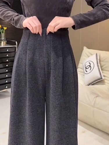 Loose Tapered Wide Leg Wool Fleece Casual Pants for Autumn/Winter 2024, High-Waisted Slimming Straight Leg Pants
