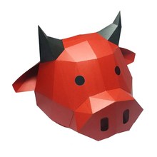 3D Paper Mask Fashion Red Bull Cow Animal Costume Cosplay跨