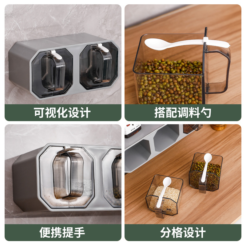 Caja de condimentos montada en la pared caja de condimentos ajustable sin ponche multifuncional condimento tarro combinación traje de almacenamiento MSG sal tarro