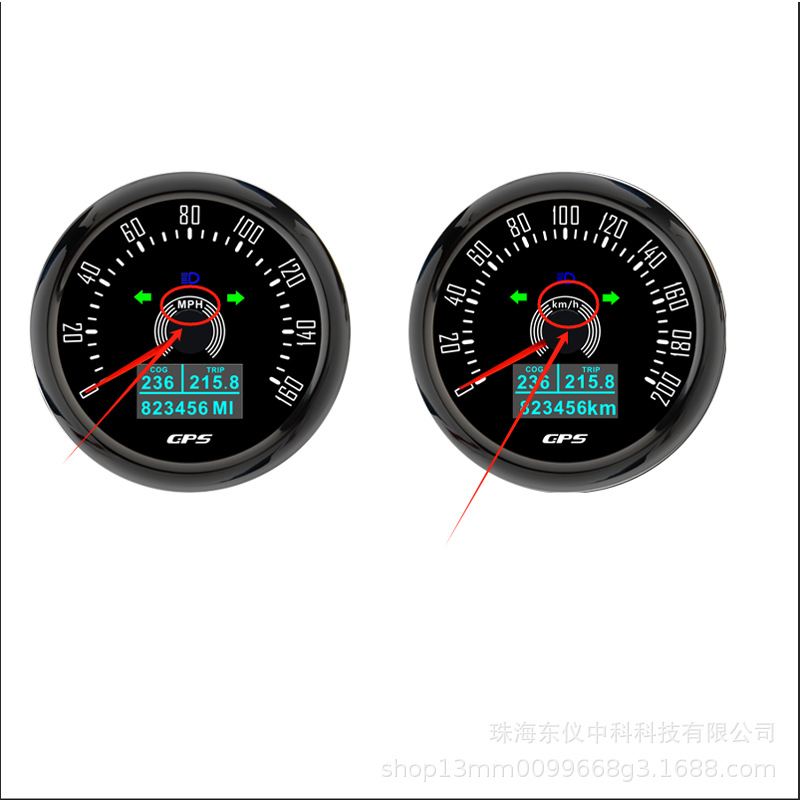 Factory direct supply yacht motorboat electric motorcycle GPS speedometer 7 color backlight 85mm0-200kmh