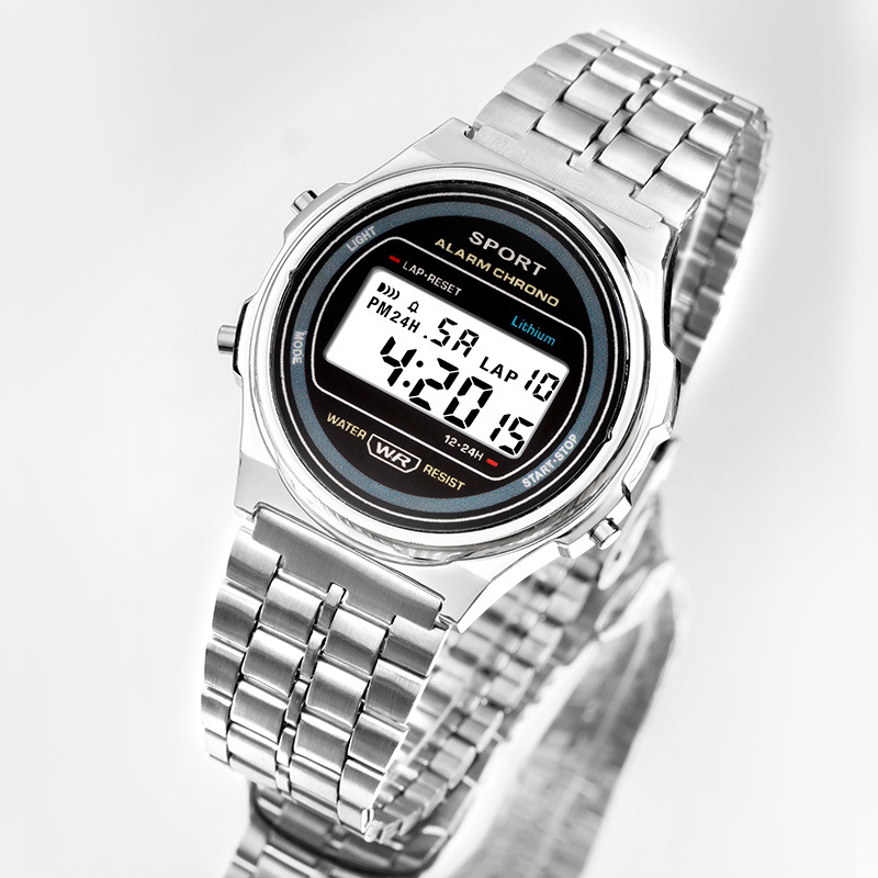 Nuevo reloj electrónico de estudiante masculino y femenino redondo Harajuku moda acero inoxidable con reloj electrónico multifuncional fábrica al por mayor