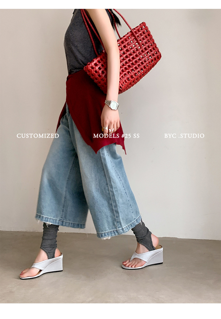 Dép xỏ ngón nữ đế xuồng cao 7 cm phối váy mùa hè — đen, bạc trắng, màu đỏ chi tiết 9