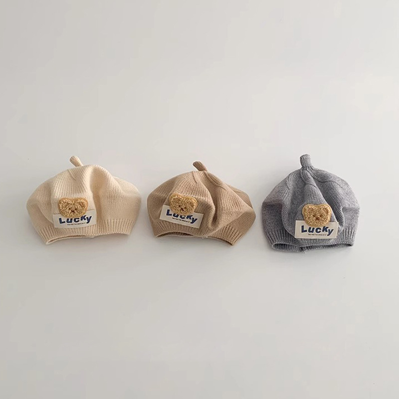 Unisex Baby hut Herbst/Winter ins glück Bär stricken Künstler Hut Woll hut kinder baskenmütze_voghion.com