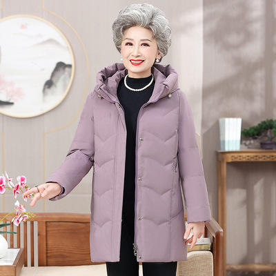 Middle and old age Women's wear winter Hooded jacket Cardigan Duck coat Mom outfit Mid length version Large Down Jackets
