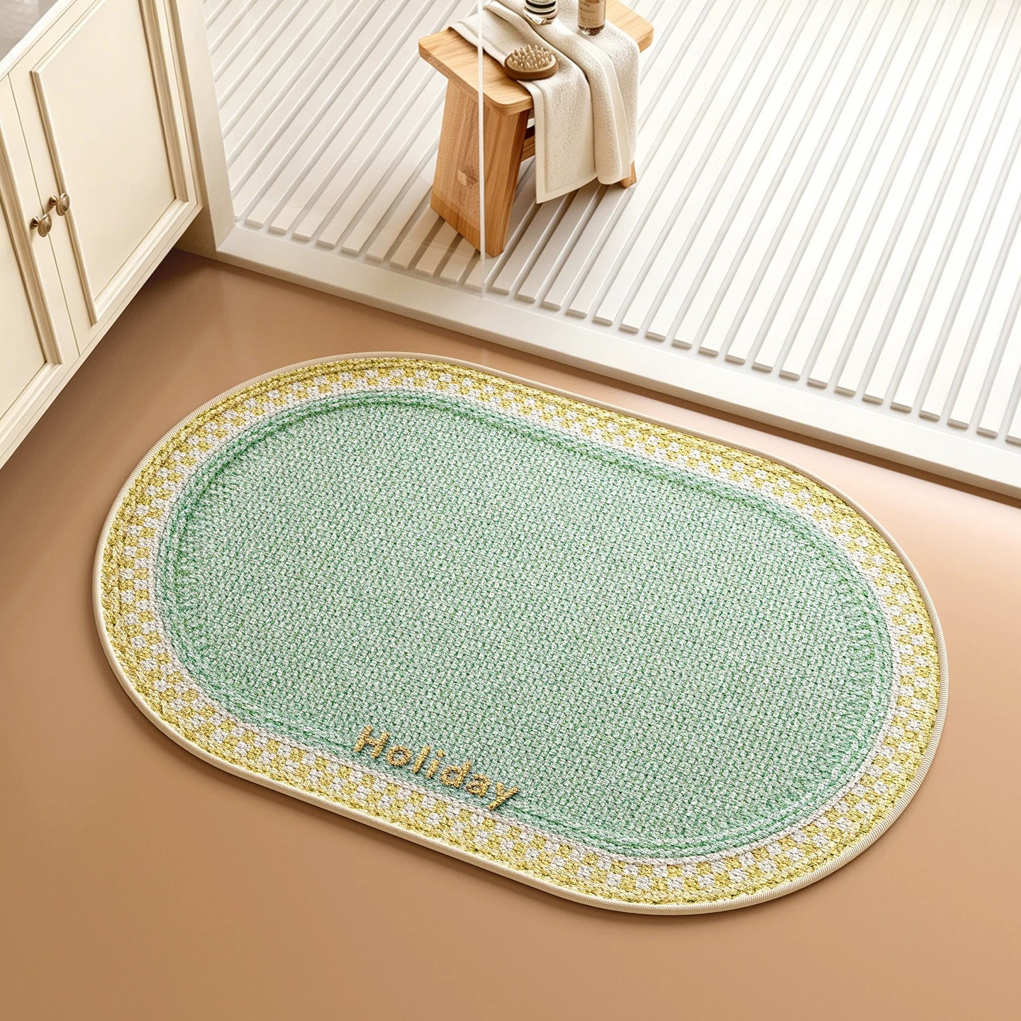 Almohadilla de lino de viento crema, almohadilla de suelo de absorción de agua y secado rápido en el baño, almohadilla de suelo en la puerta del baño es fácil de cuidar, almohadilla antideslizante resistente al desgaste