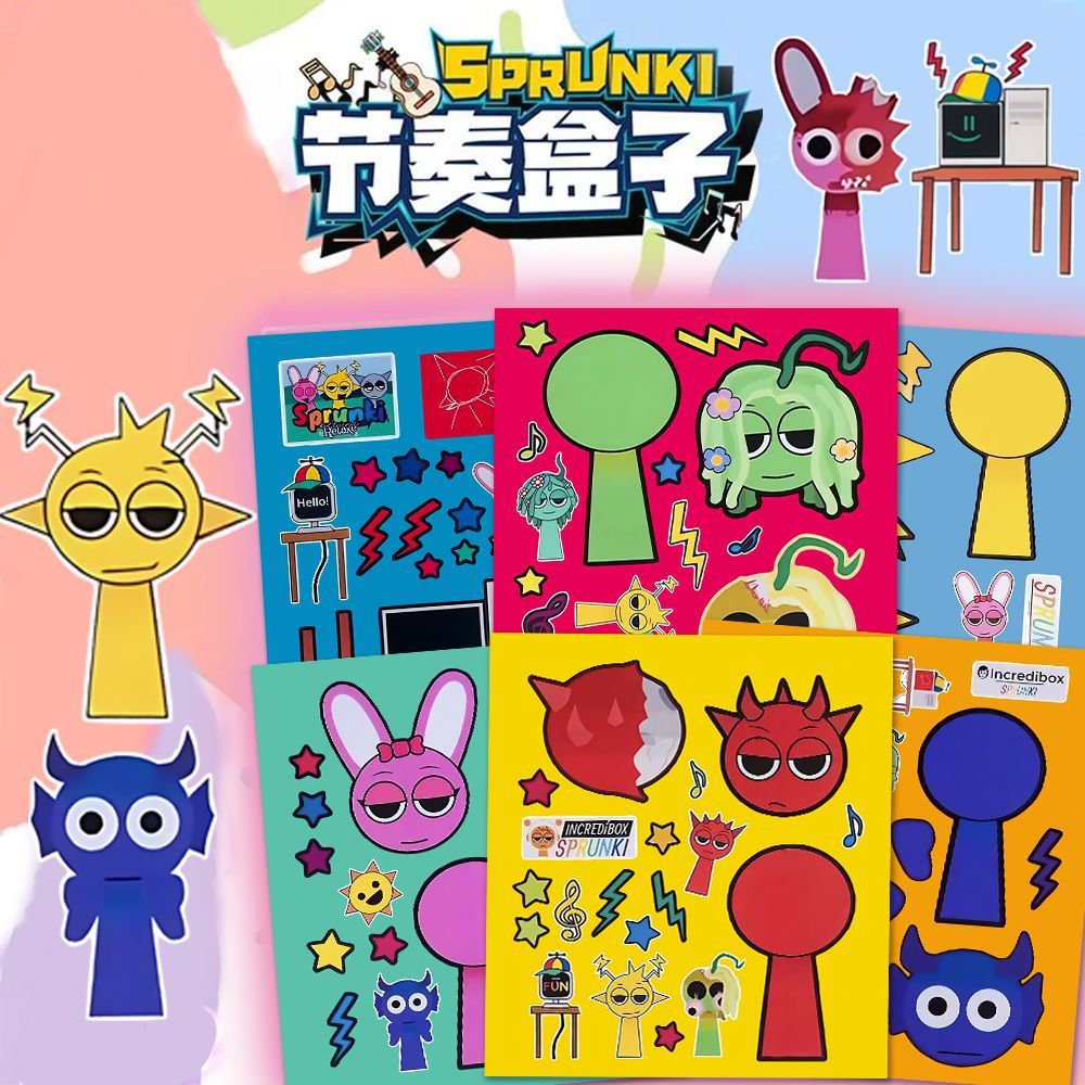 Caja de ritmo Sprunki cambio de pegatinas para niños puzzle divertido juguetes de concentración ejercicios prácticos diy