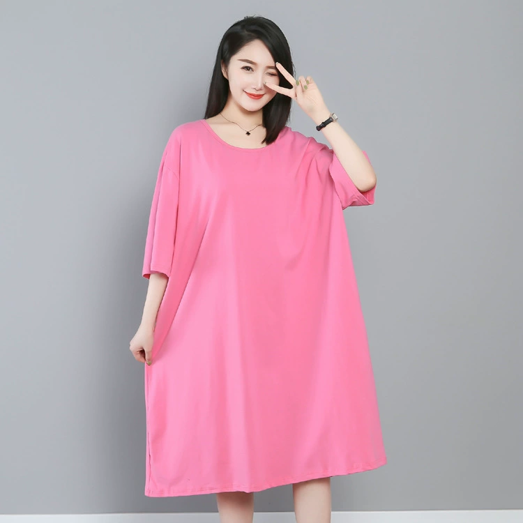 Летняя Новая женская хлопковая ночная рубашка больших размеров, пижама средней длины с коротким рукавом, домашняя одежда