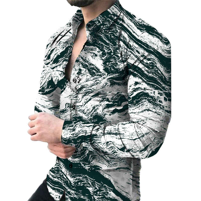 2023 comercio exterior amazon nuevos hombres de impresión digital casual de manga larga de solapa cardigan camisa delgada hombres