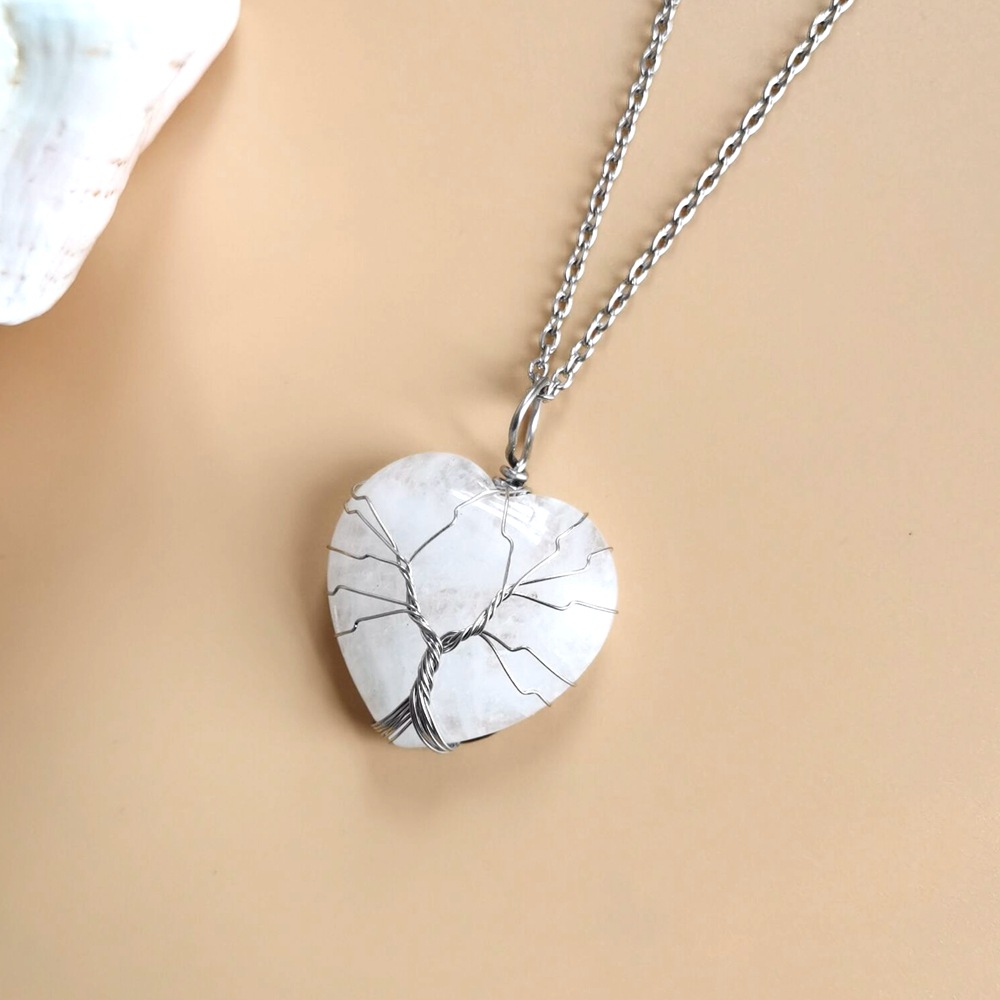 Retro Heart Shape natural stone Copper Plating Pendant Necklace 1 Piece