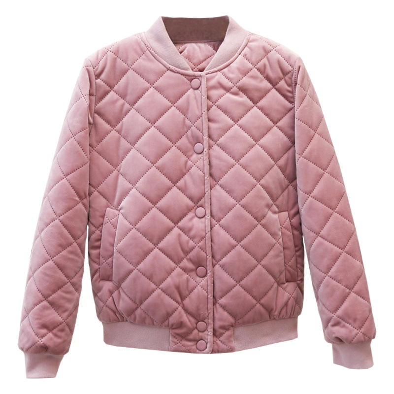 Chaqueta de béisbol acolchada de algodón estilo coreano para mujer, invierno 2025, corta, estilo Harajuku, de terciopelo dorado grueso.