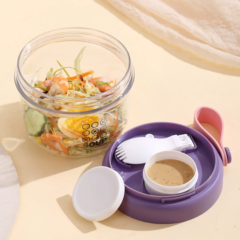 Salad cup oatmeal cup portable student breakfast cup sealed leakproof milk cup with lid spoon high-value soft glue carry handle