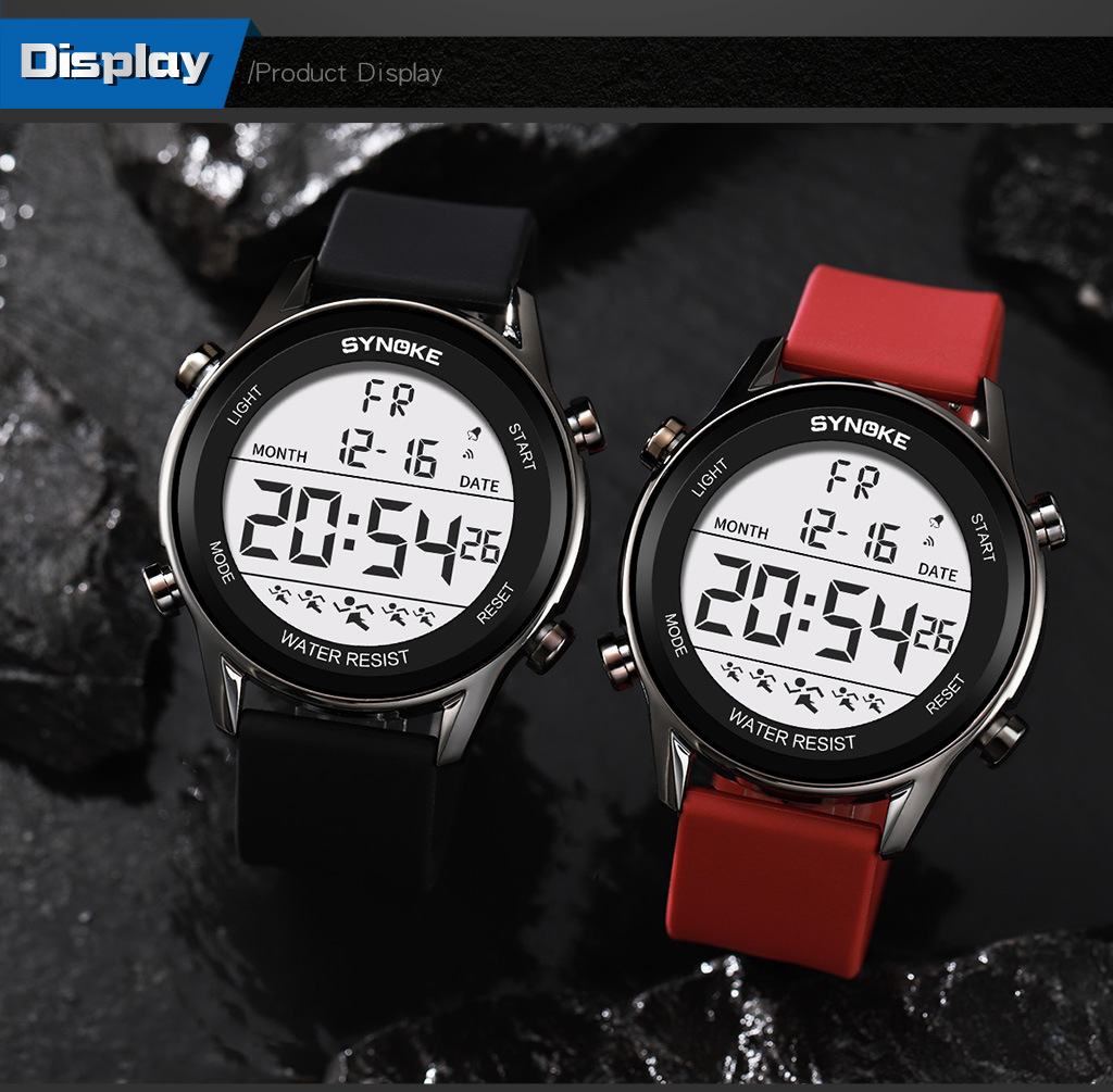 SYNOKE Men's Sports Silicone Electronic Watch Waterproof Luminous Large Screen Outdoor Mountaineering Watch Running Student Fashion_voghion.com