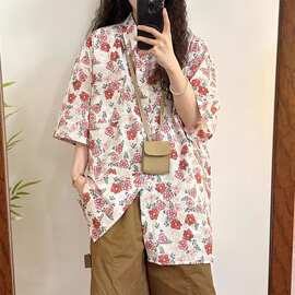 跨境日系格子衬衫女夏薄款防晒罩衫上衣跨境爆款外套休闲法式外搭