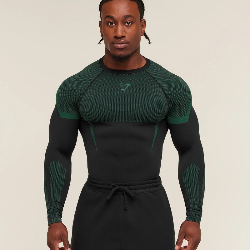 Gymshark/Onyx Men's Long-Sleeved Sports Fitness Quick-Drying Breathable Elastic Round Neck Short-Sleeved Tight Training Clothes