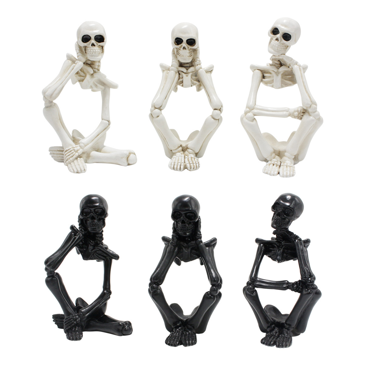  New Black and White Thinking Skull Skeleton Snake Halloween Horror Haunted House Decorative Resin Skull  Batch
