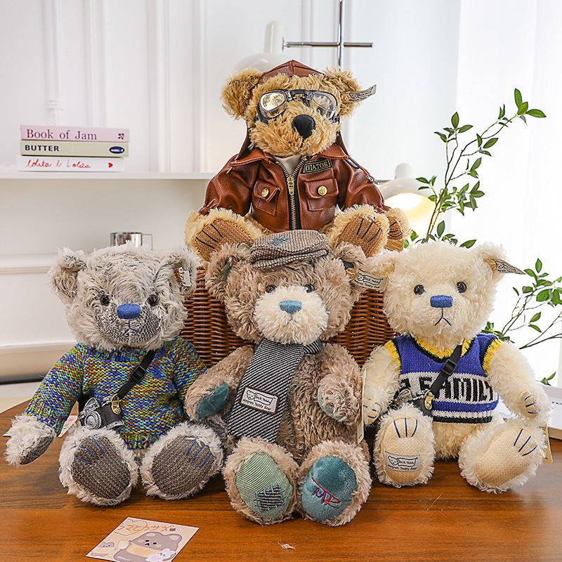 新款复古机车飞行员熊机车男孩玩具公仔泰迪熊玩偶创意节日礼物