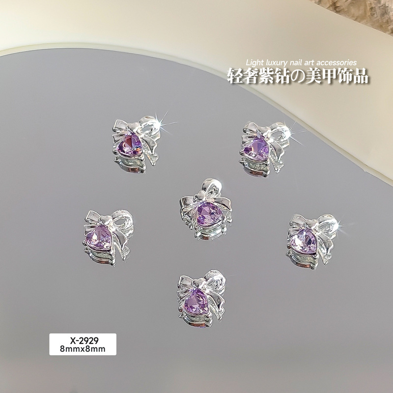 银色紫钻蝴蝶结美甲饰品合金月亮星星爱心小熊十字架皇冠指甲装饰|undefined