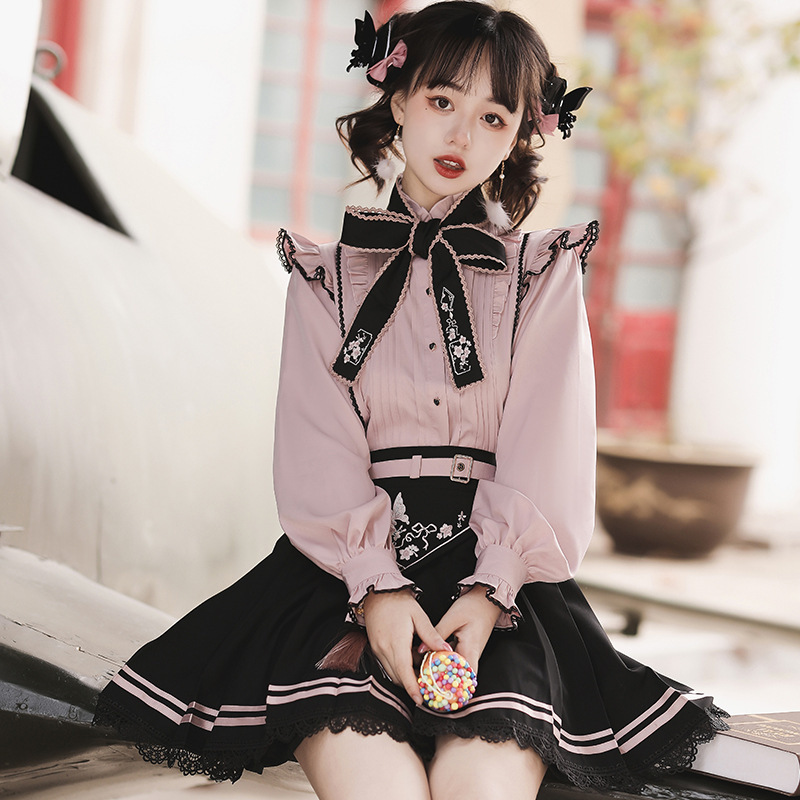 2026 Original Design Small Cherry Blossom Hanfu for Women, Chinese Style New Chinese Style Han Elements Shirt and Skirt Set 6722