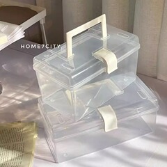Ins透明手提げ箱学生デスクトップ整理箱家庭用薬箱美術生工具箱大型トランペットシンプル